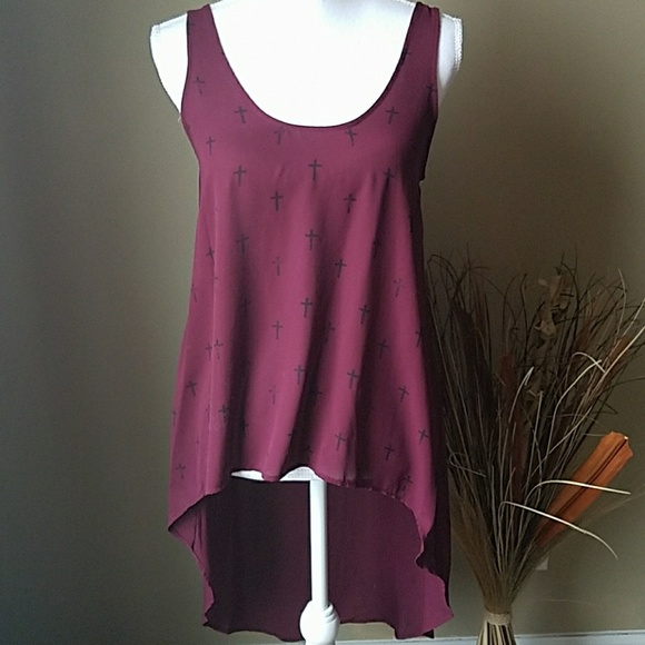 Decree Tops - Decree Maroon top with Black Cross Design